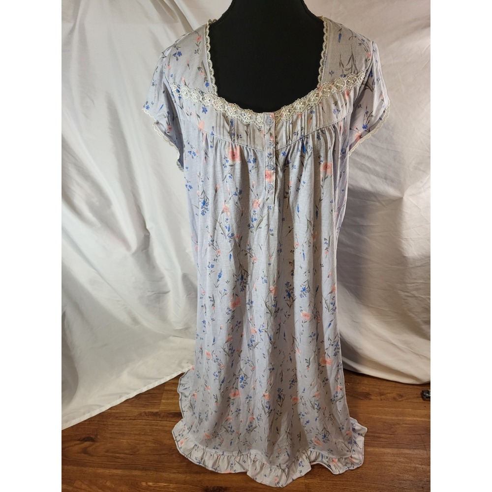 Aria Size XL Blue Floral S/S Traditional Long Nightgown